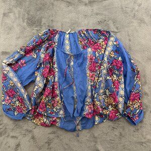 Free People Elena Floral Print Cotton Top SMALL Bohemian Peasant